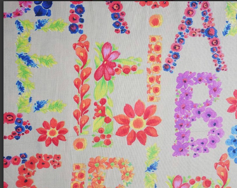 Floral letters cotton in white