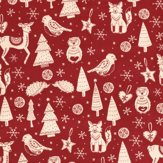 Red christmas forest brushed cotton