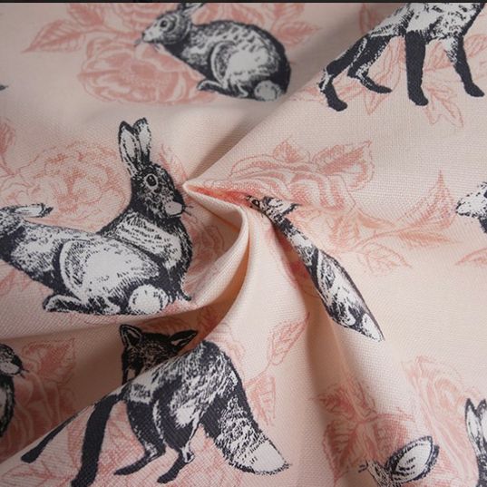 Forest animal cotton canvas in Pink