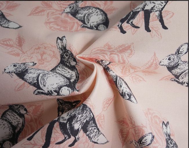 Forest animal cotton canvas in Pink